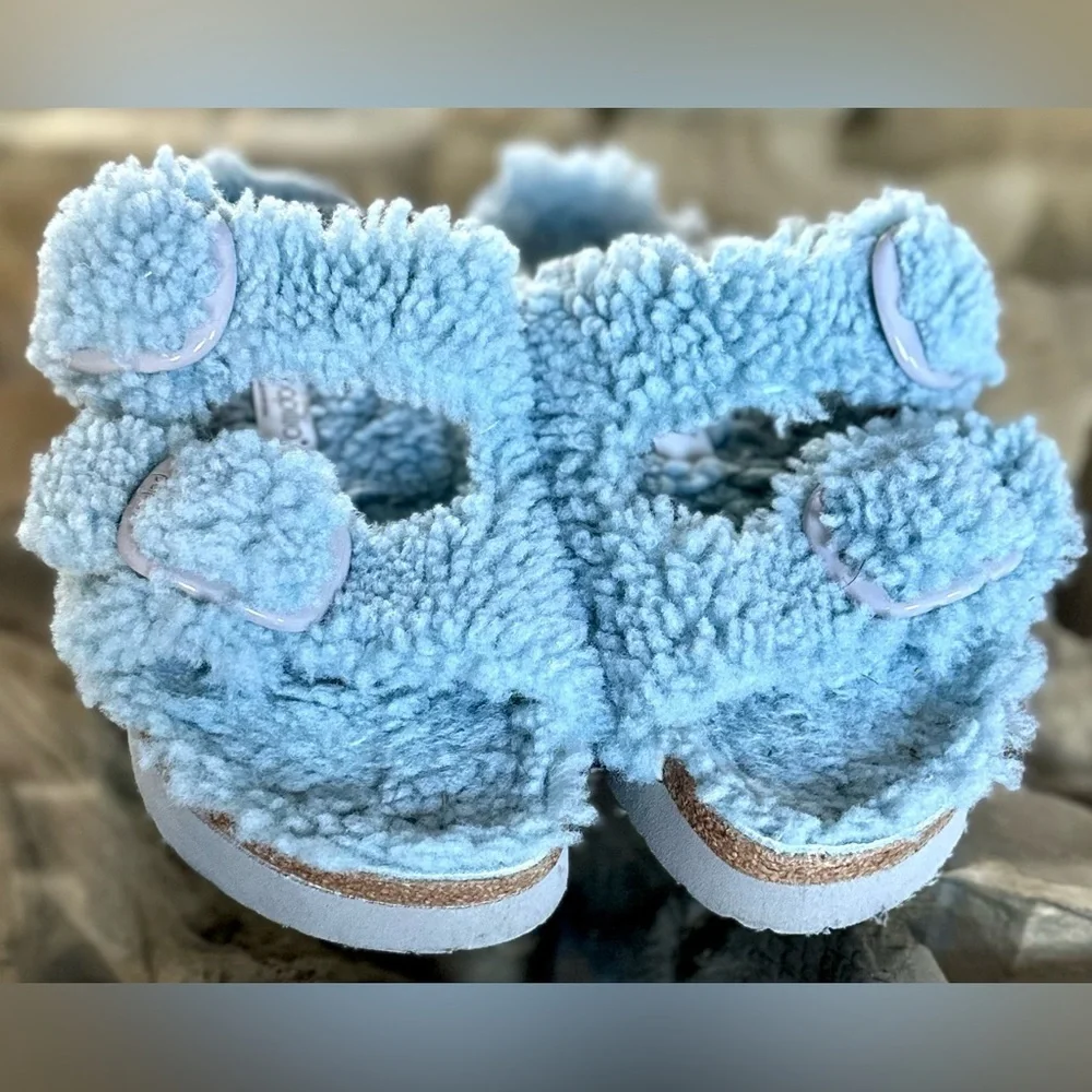 🎸Papillio by Birkenstock🎸🔥NWOT🔥ArizonaBig Buckle Genuine Shearling Slide— 7-7.5